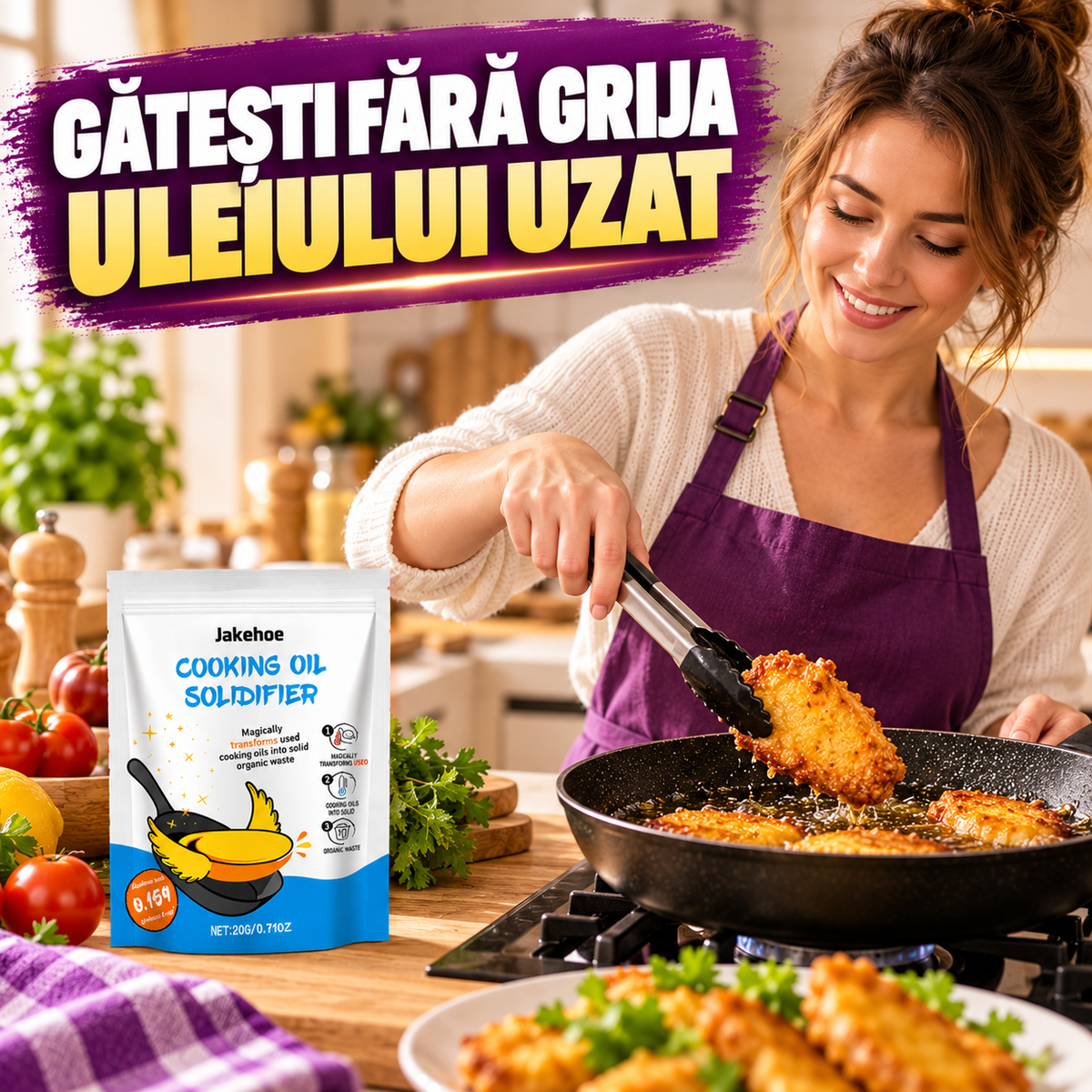 Pudră pentru Solidificarea Uleiului Alimentar Uzat | Set 5 Bucăți