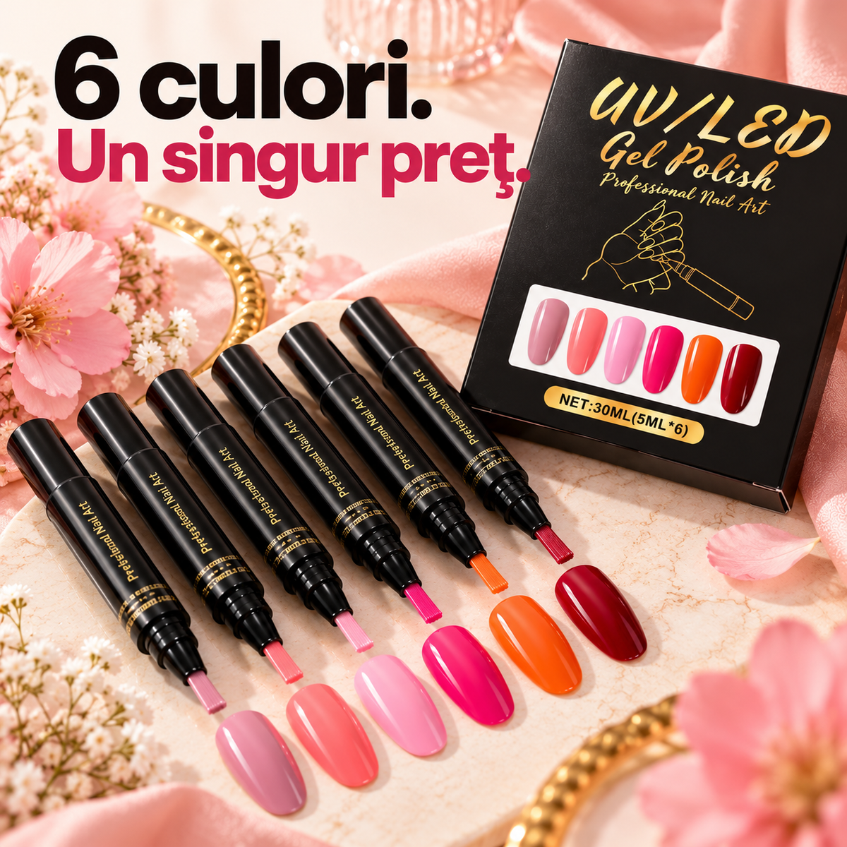 💅 Set 6 Pixuri cu Ojă – Aplicare Ușoară și Uscare Rapidă