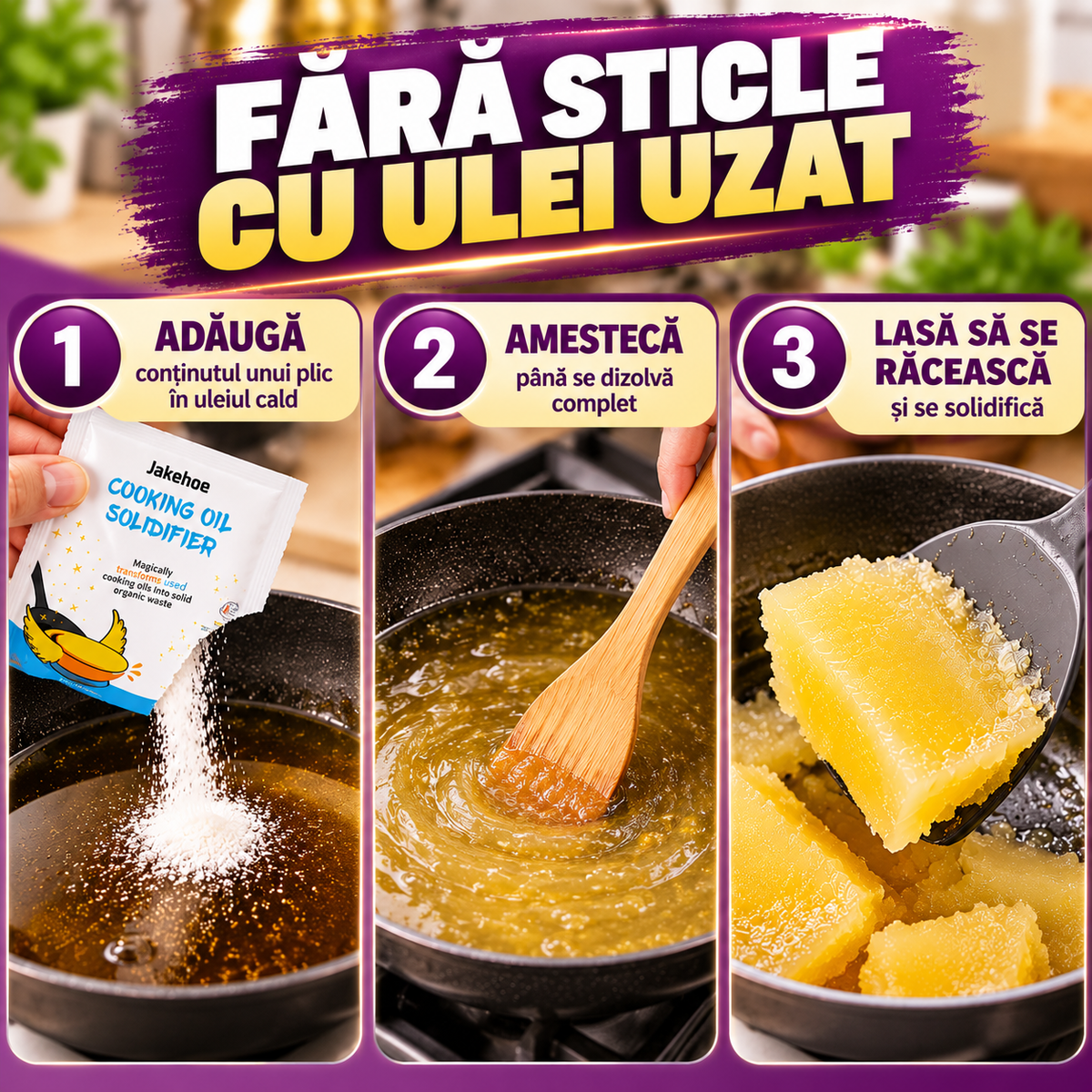 Pudră pentru Solidificarea Uleiului Alimentar Uzat | Set 5 Bucăți
