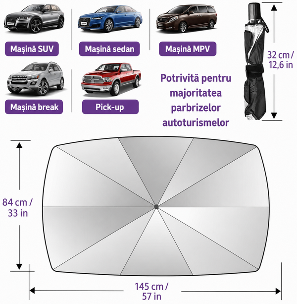 Parasolar Auto Pliabil Tip Umbrelă