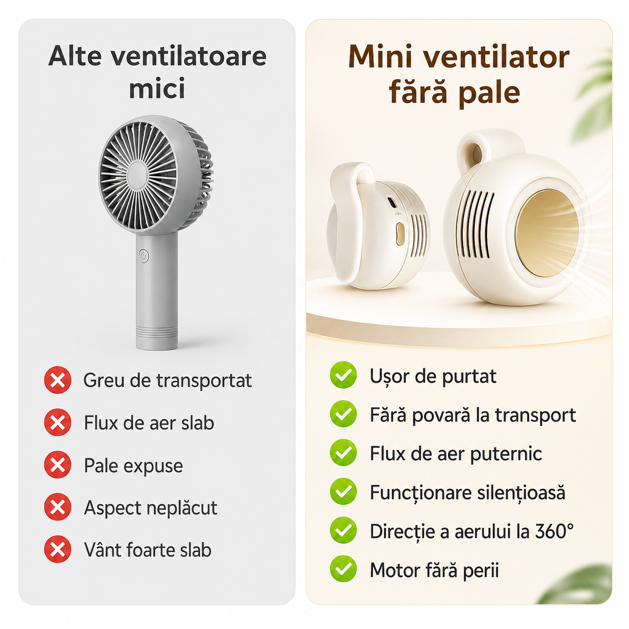 Ventilator Silențios Portabil Fără Lame